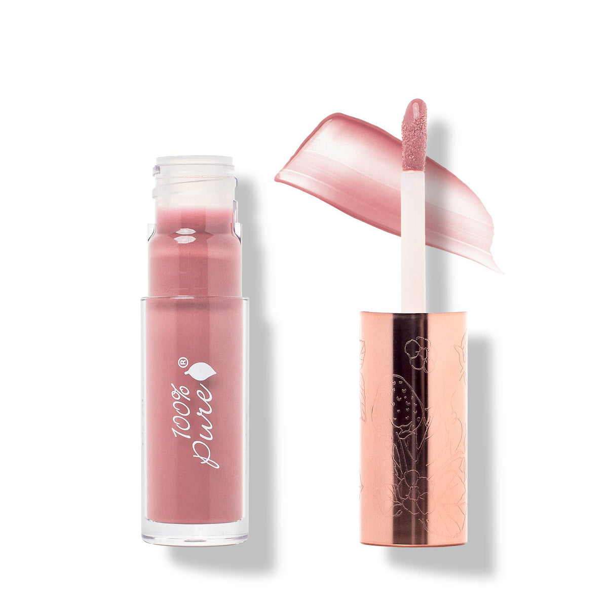 100% PURE Lip Gloss Mauvely application, fruit-pigmented color for a soft rosy glow.