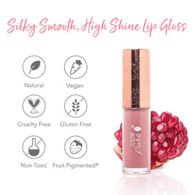 100% PURE Lip Gloss Rosy Mauve shade adds versatile everyday color.