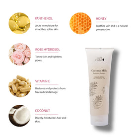 Close-up of ingredients for 100% PURE Coconut Milk Restorative Shampoo