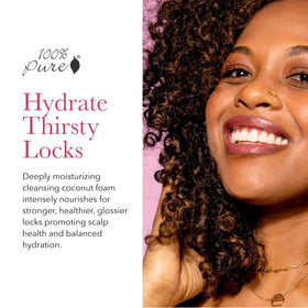100% PURE Coconut Milk Restorative Shampoo lather close-up showing creamy foam for damaged hair