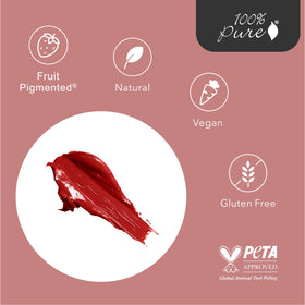 Fruit-pigmented technology applied to 100% PURE lipstick for vivid color.