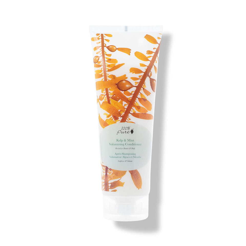100% PURE Kelp & Mint conditioner bottle front highlights voluminous hydration