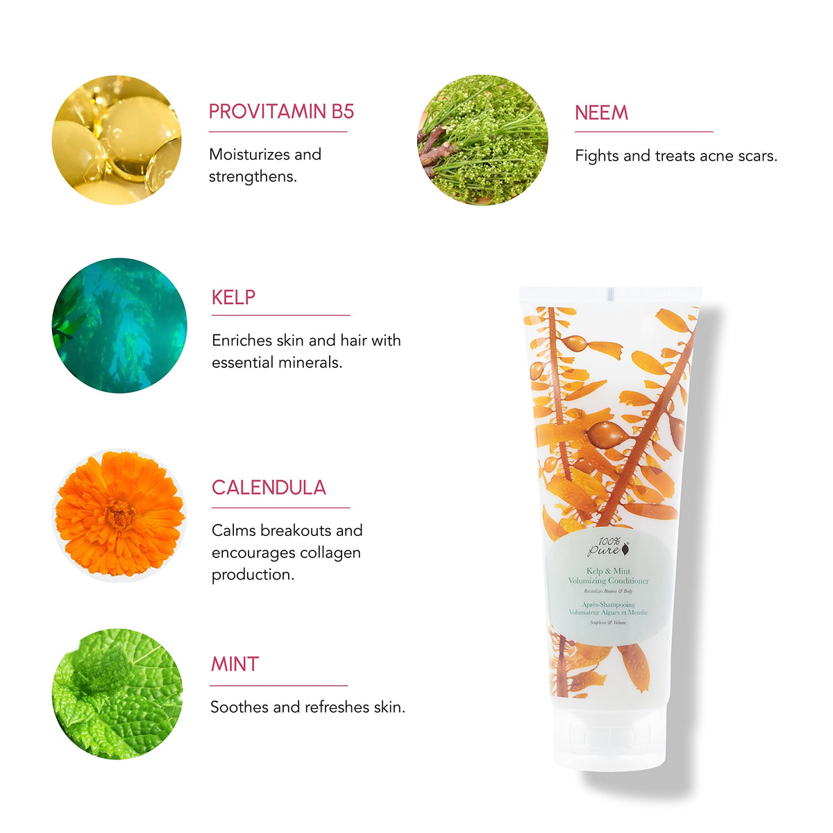 100% PURE Kelp & Mint conditioner pump-dispense for easy application