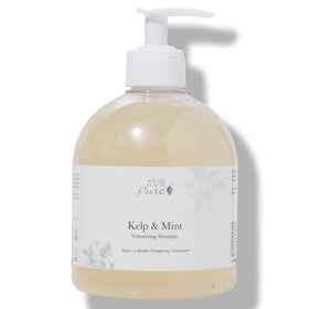 100% PURE Kelp & Mint Volumizing Shampoo bottle pour adds body to limp hair