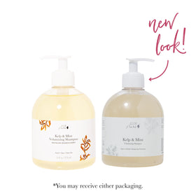 100% PURE Kelp & Mint Volumizing Shampoo label close-up shows natural ingredients