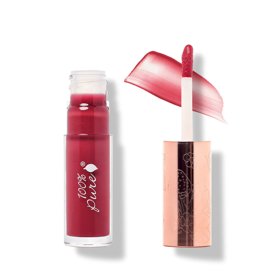 100% PURE Lip Gloss Pomegranate Wine bottle shows rich color with high shine.