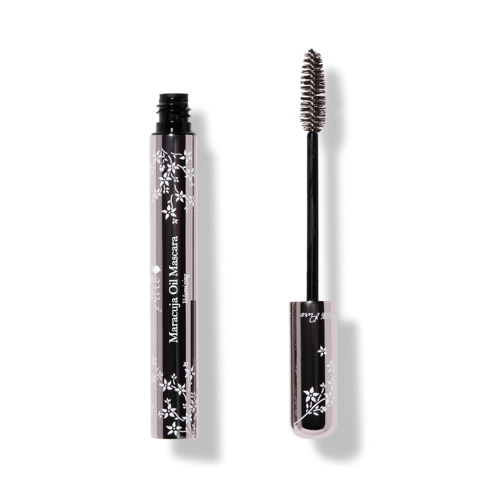100% PURE Maracuja Oil Mascara bottle showing rich dark chocolate pigment and clean formula
