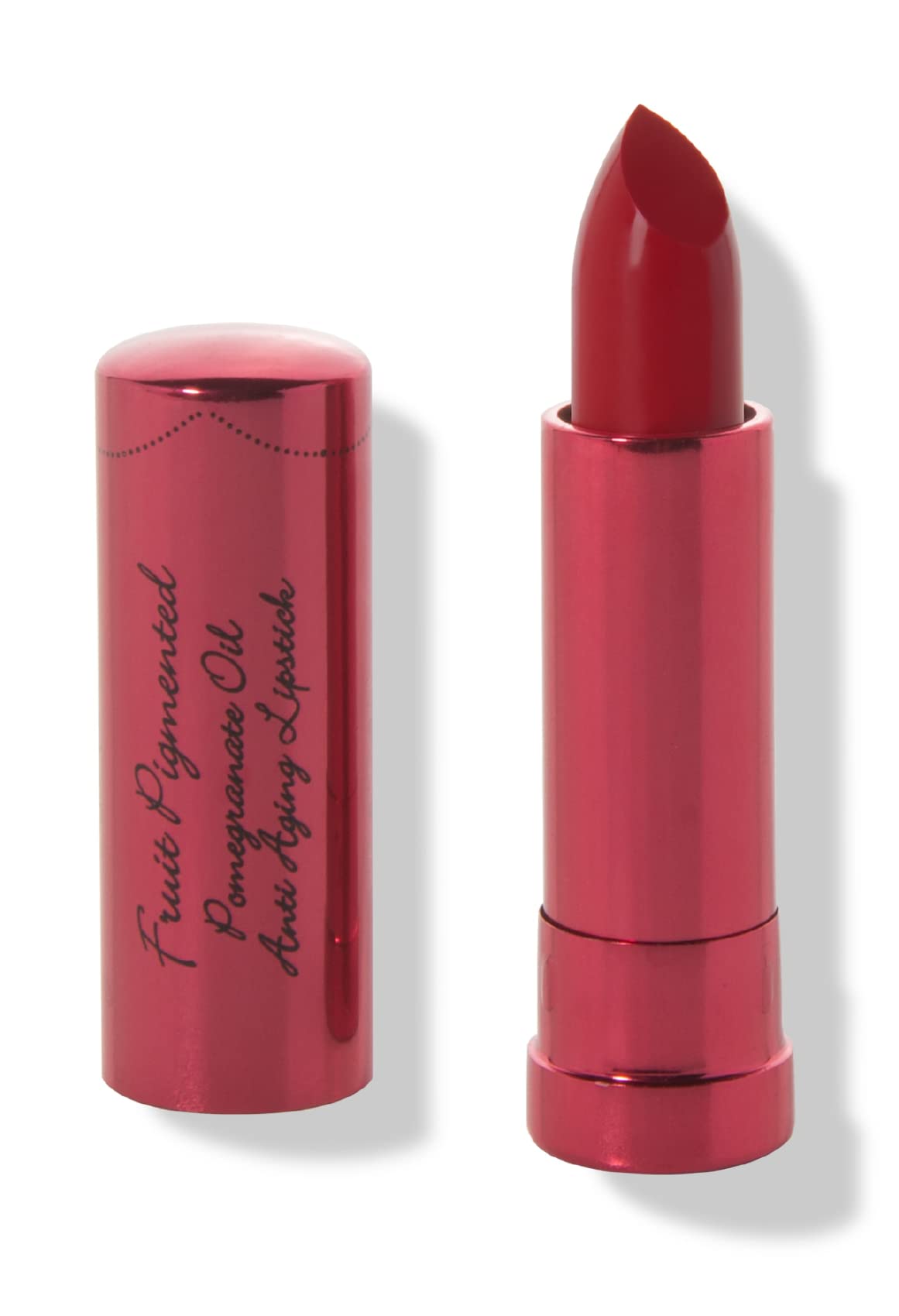100% PURE Pomegranate Oil Lipstick Poppy close-up shows a rich red shade.