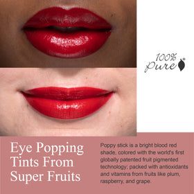 Swatch of 100% PURE Pomegranate Oil Lipstick Poppy on skin.