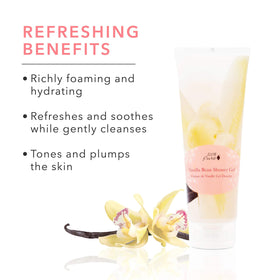 Creamy foam from 100% PURE Vanilla Bean Shower Gel envelops skin for a luxurious cleanse.
