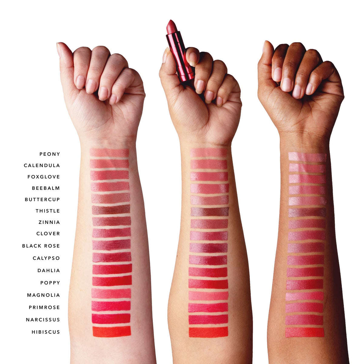 Vitamin E and tomato nourish lips with 100% PURE Poppy lipstick.