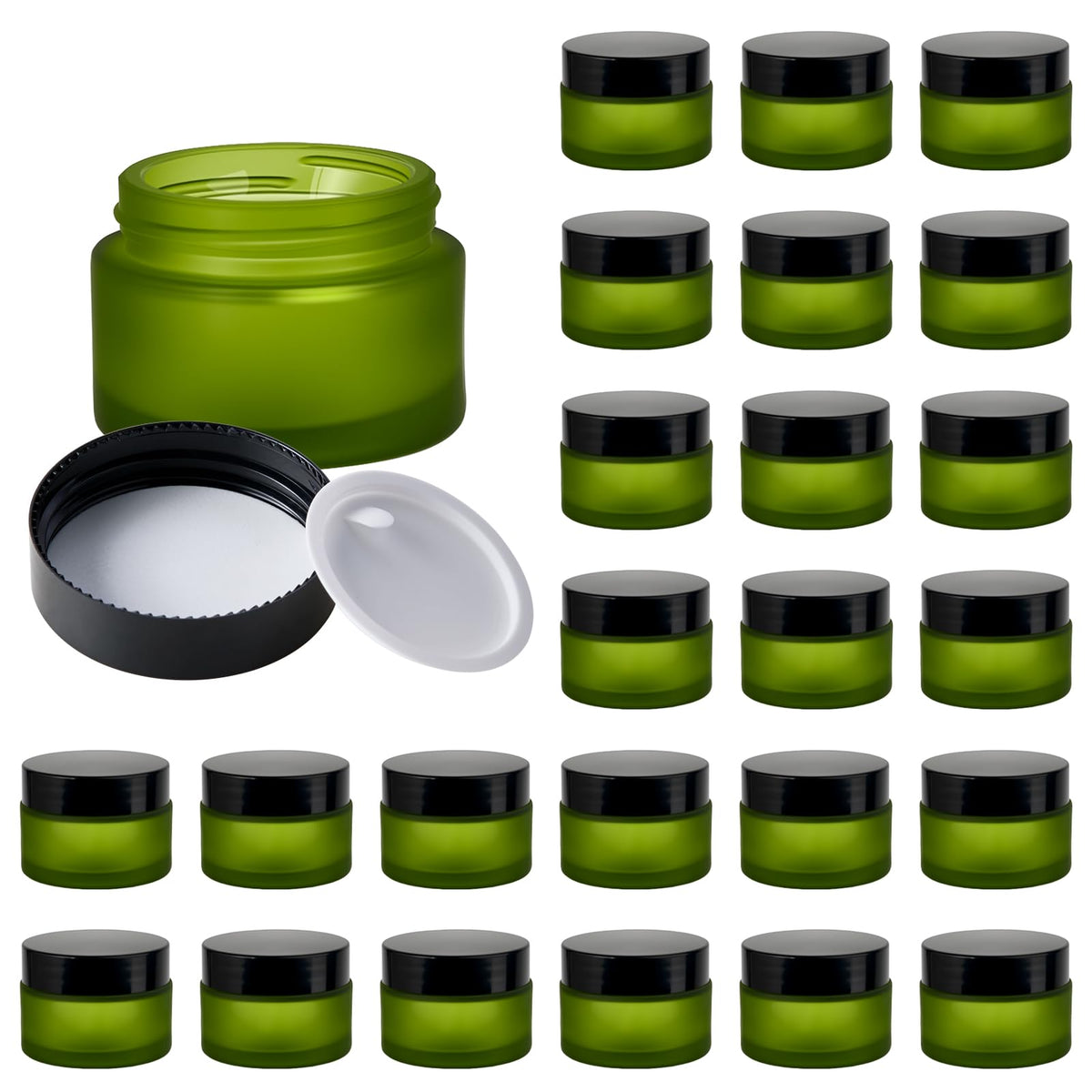 11 Hoa Kinh 1oz green frosted glass jar with lid keeps creams securely sealed on the go