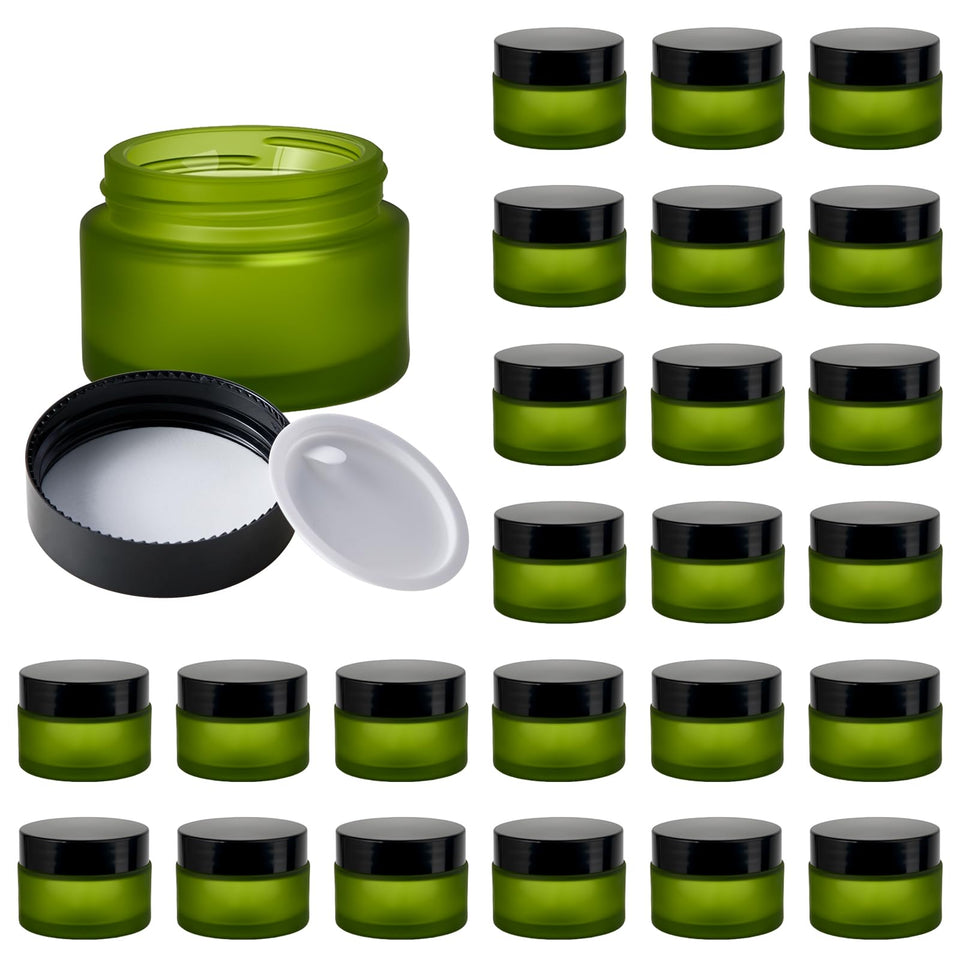 11 Hoa Kinh 1oz green frosted glass jar with lid keeps creams securely sealed on the go