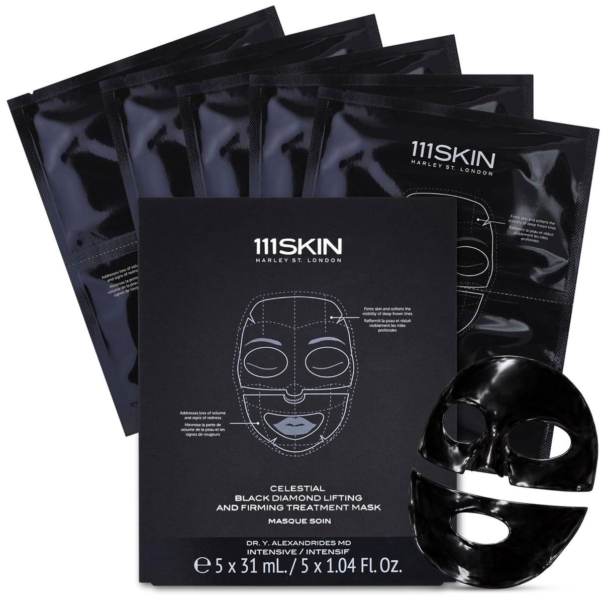 111SKIN Celestial Black Diamond mask package showing luxury skincare product and set of five