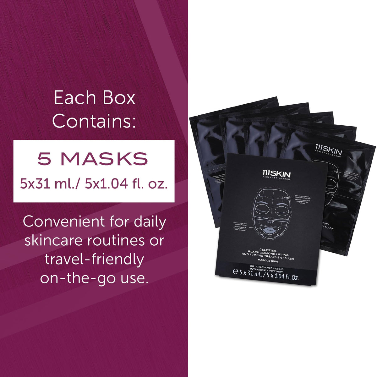 Five mask set from Celestial Black Diamond line for multiple treatments