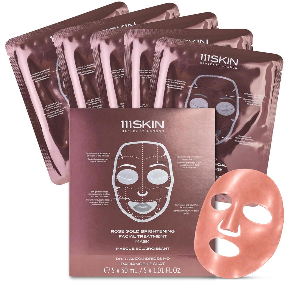 111SKIN Rose Gold Brightening Mask packaging signals a luxury pre-event ritual.