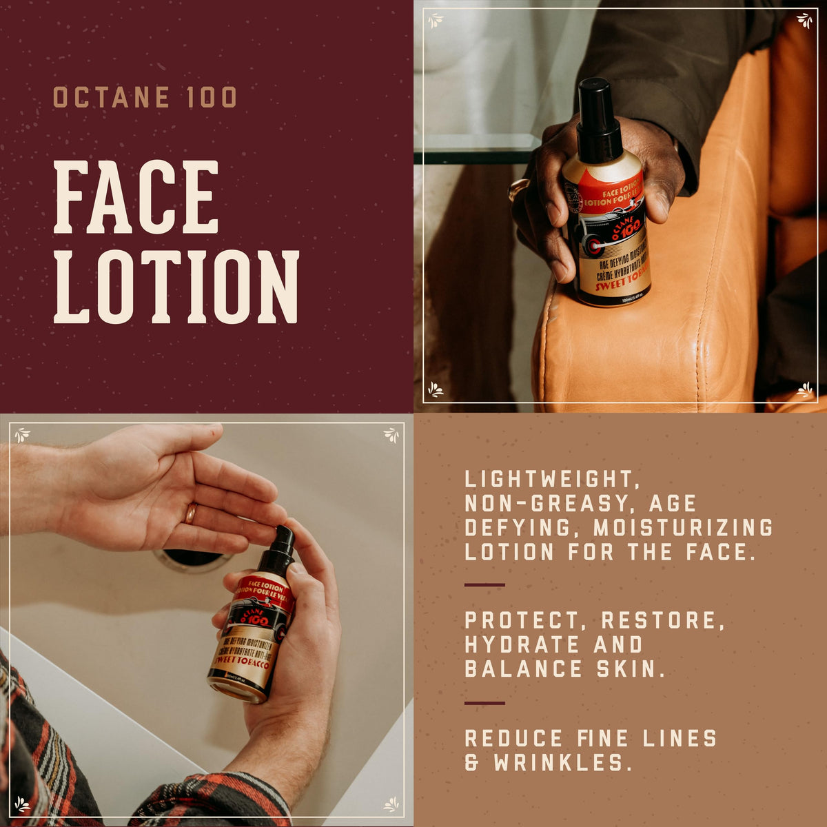 18.21 Man Made Octane 100 Face Lotion cream texture demonstrates rapid absorption.