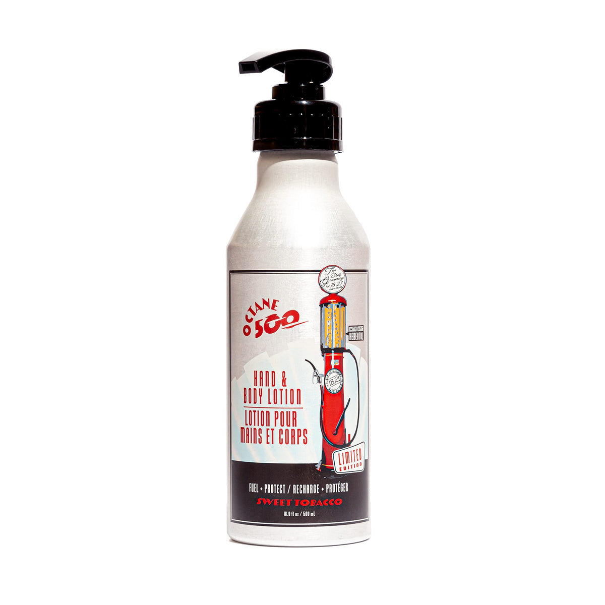 18.21 Man Made Octane 500 Sweet Tobacco hand body lotion bottle displaying premium hydration