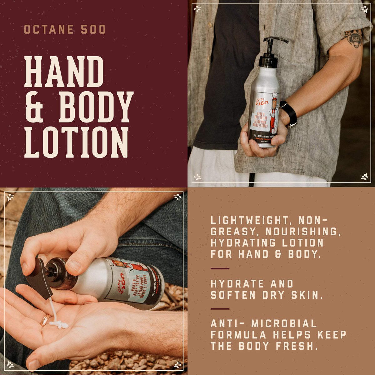 18.21 Man Made Octane 500 Sweet Tobacco lotion pump for easy daily application