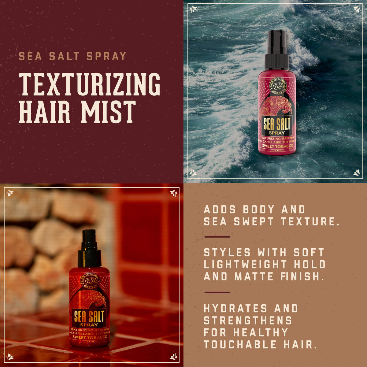 18.21 Man Made Sea Salt Spray textures hair with windswept volume.