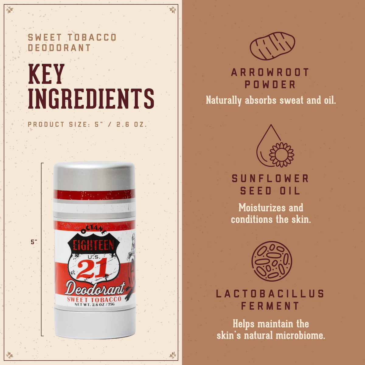 18.21 Man Made deodorant stick Sweet Tobacco applying moment demonstrates smooth glide.