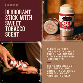 18.21 Man Made deodorant stick Sweet Tobacco texture shows quick-dry, non-staining formula.