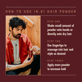 18.21 Man Made Hair Powder with a matte finish on styled hair.