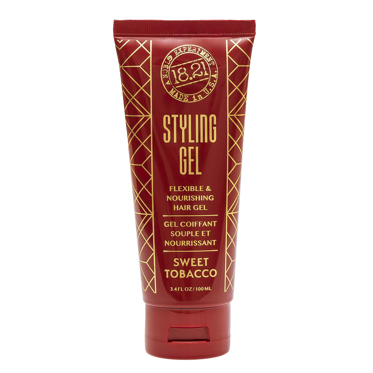 18.21 Man Made hair styling gel tube closeup highlighting flexible hold