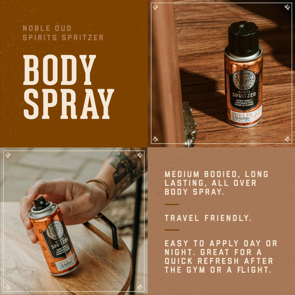 1821 Man Made Noble Oud Spirit Spritzer spray mist, easy all-day refresh after workouts.