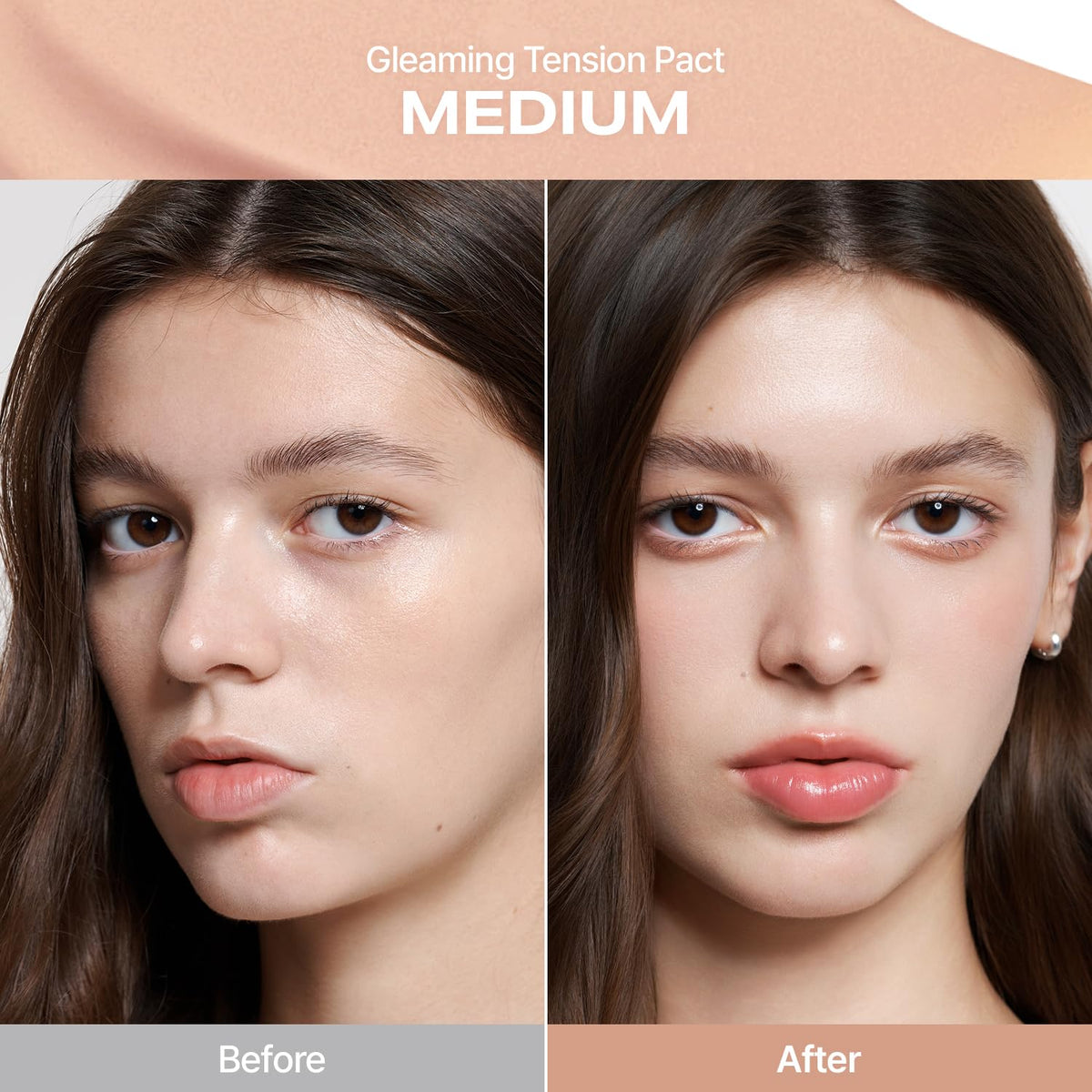 2aN Gleaming Tension Cushion Pact swatches 25 Sand Beige reveals true shade for natural match.
