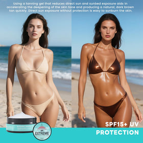 Brand packaging of 2Bmagic Shine Brown Tanning Gel highlights premium formula.