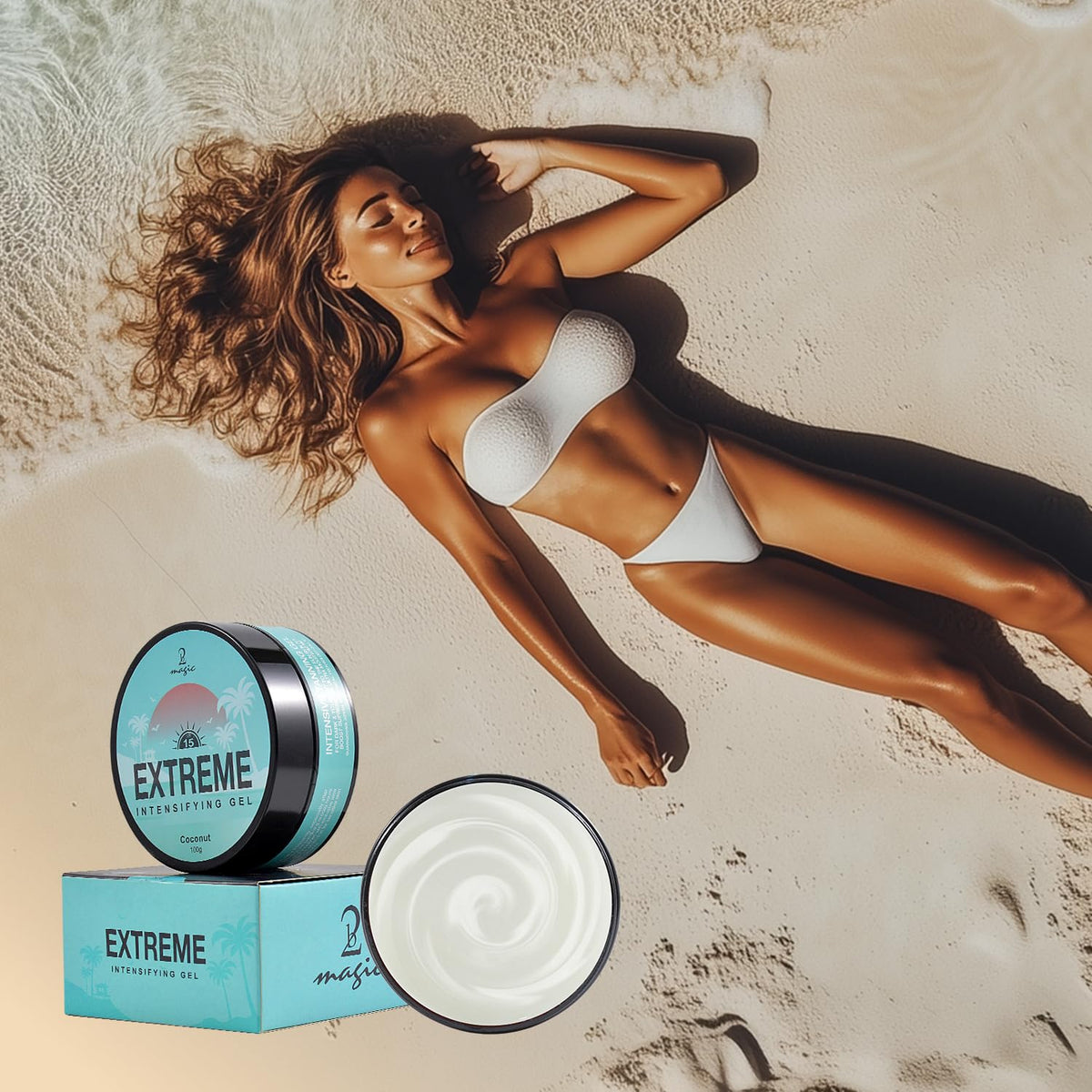 2Bmagic Shine Brown Tanning Gel after-sun care bottle emphasizes hydration.