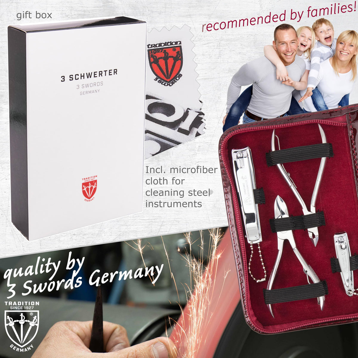 3 Swords microfiber cloth keeps steel surface pristine.