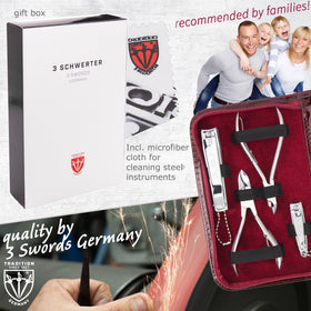 3 Swords microfiber cloth keeps steel surface pristine.