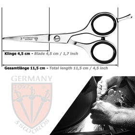 Short blade of 4.5 cm on 3 Swords Germany scissors designed for delicate areas.