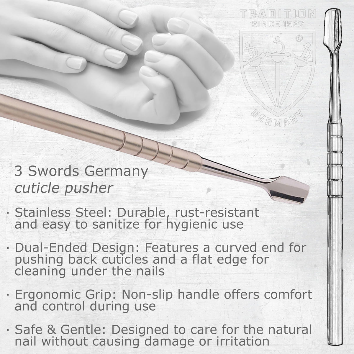 3 Swords Germany stainless steel tools show durable craftsmanship.