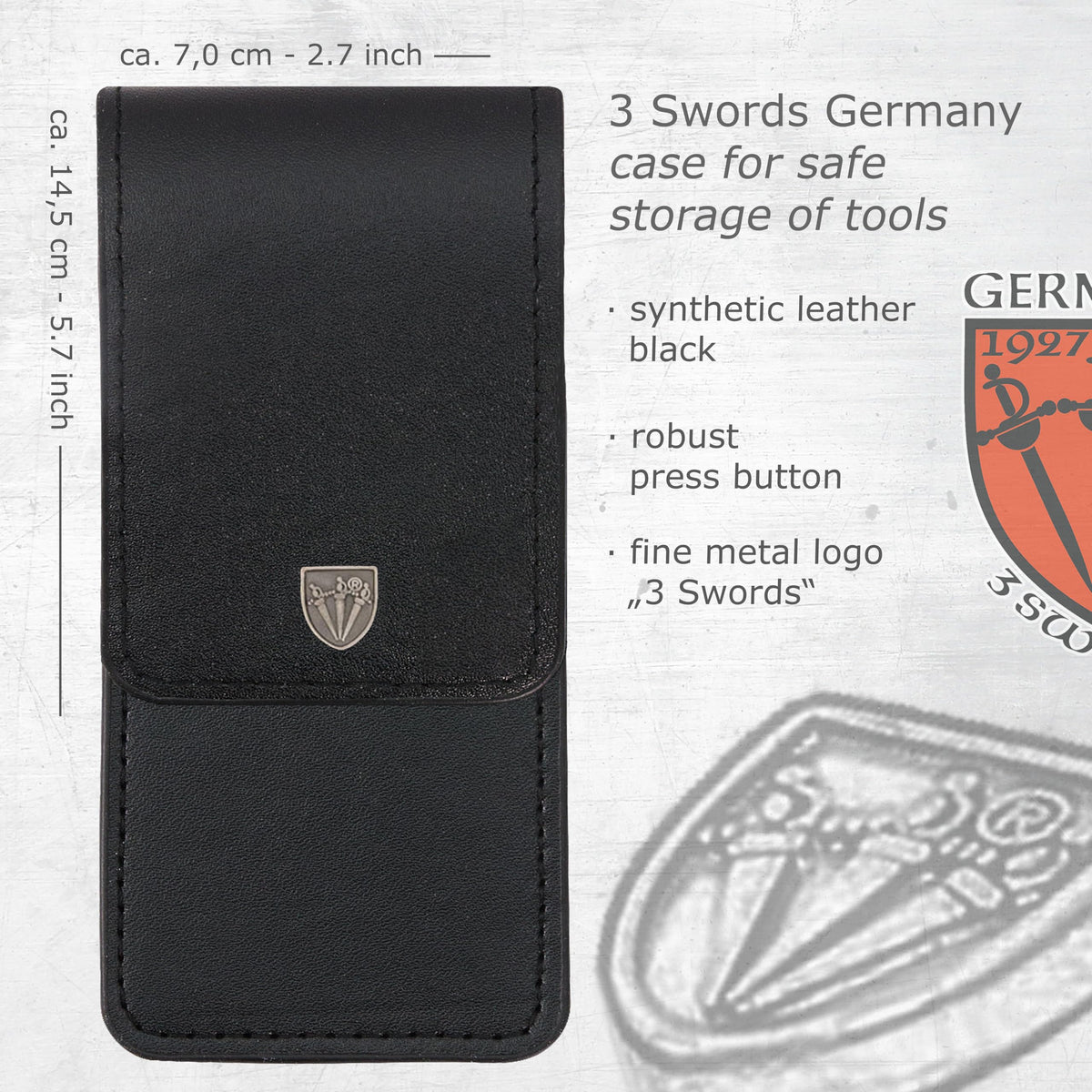 3 Swords Germany synthetic leather case keeps tools organized for travel.