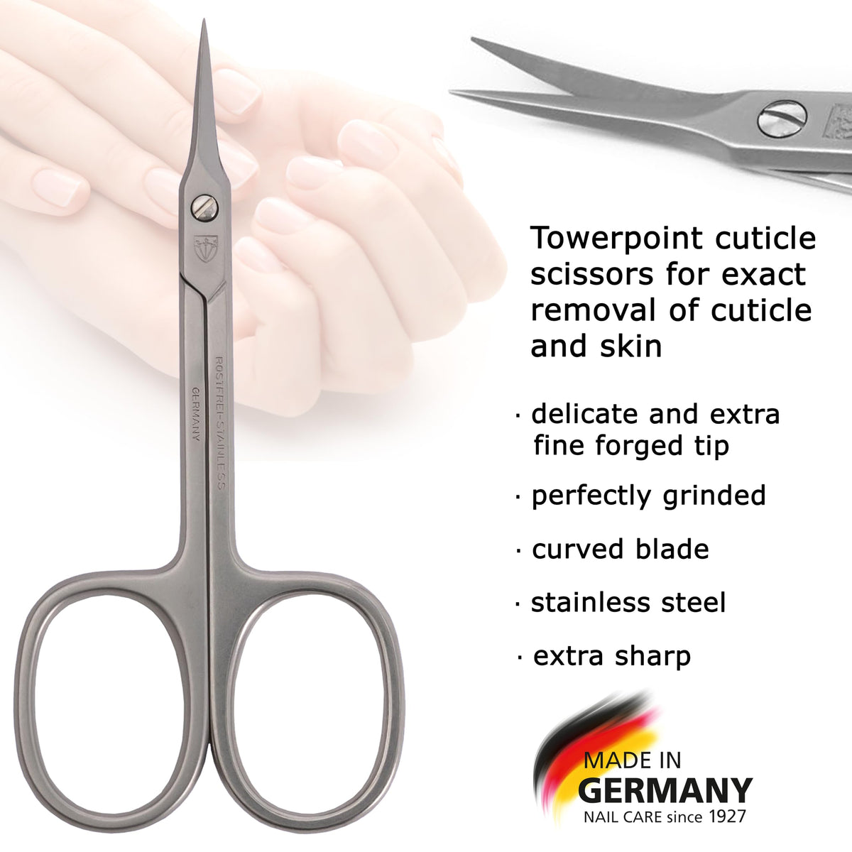 3 Swords Germany tower-point cuticle scissors for targeted grooming in tight areas