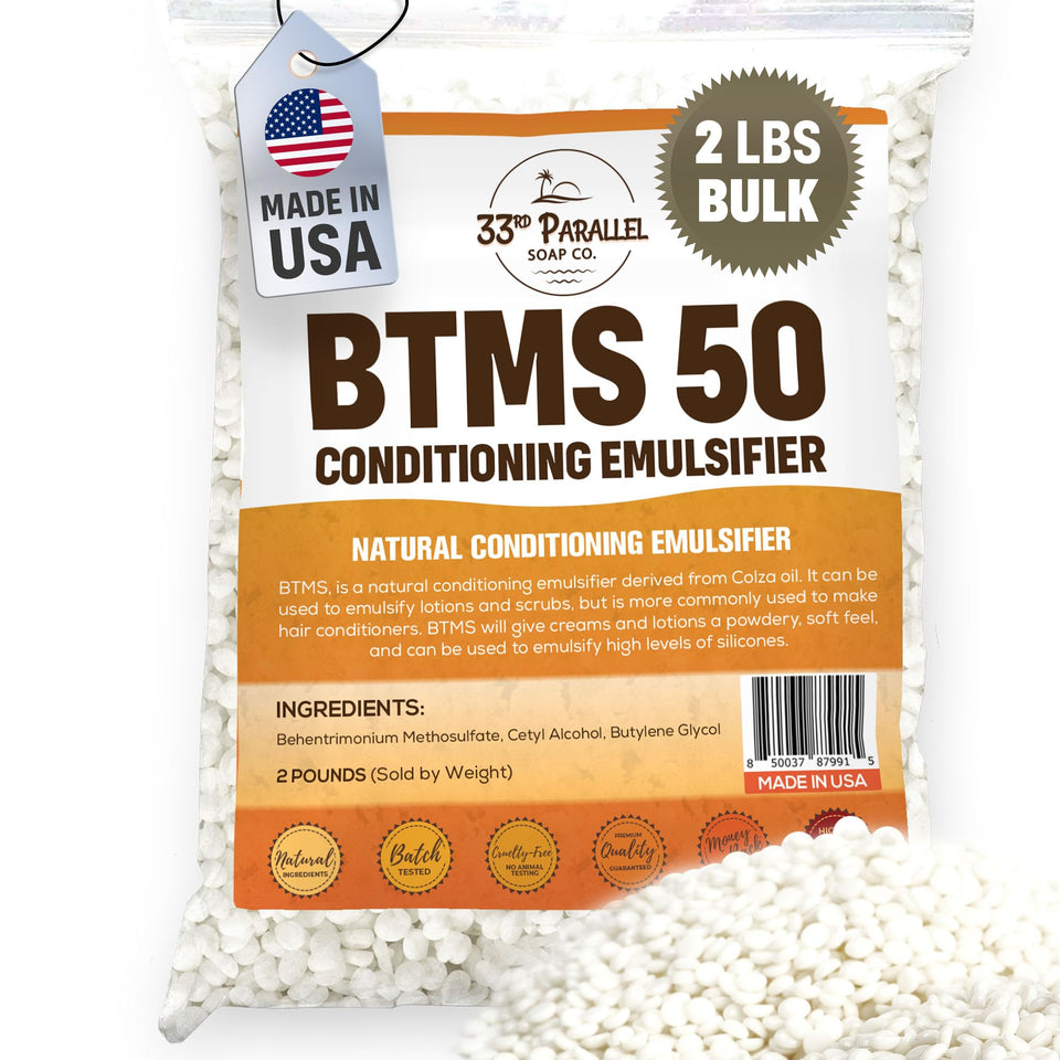 33rd Parallel BTMS 50 bulk emulsifier bag, conditioning hair and skin for silky results