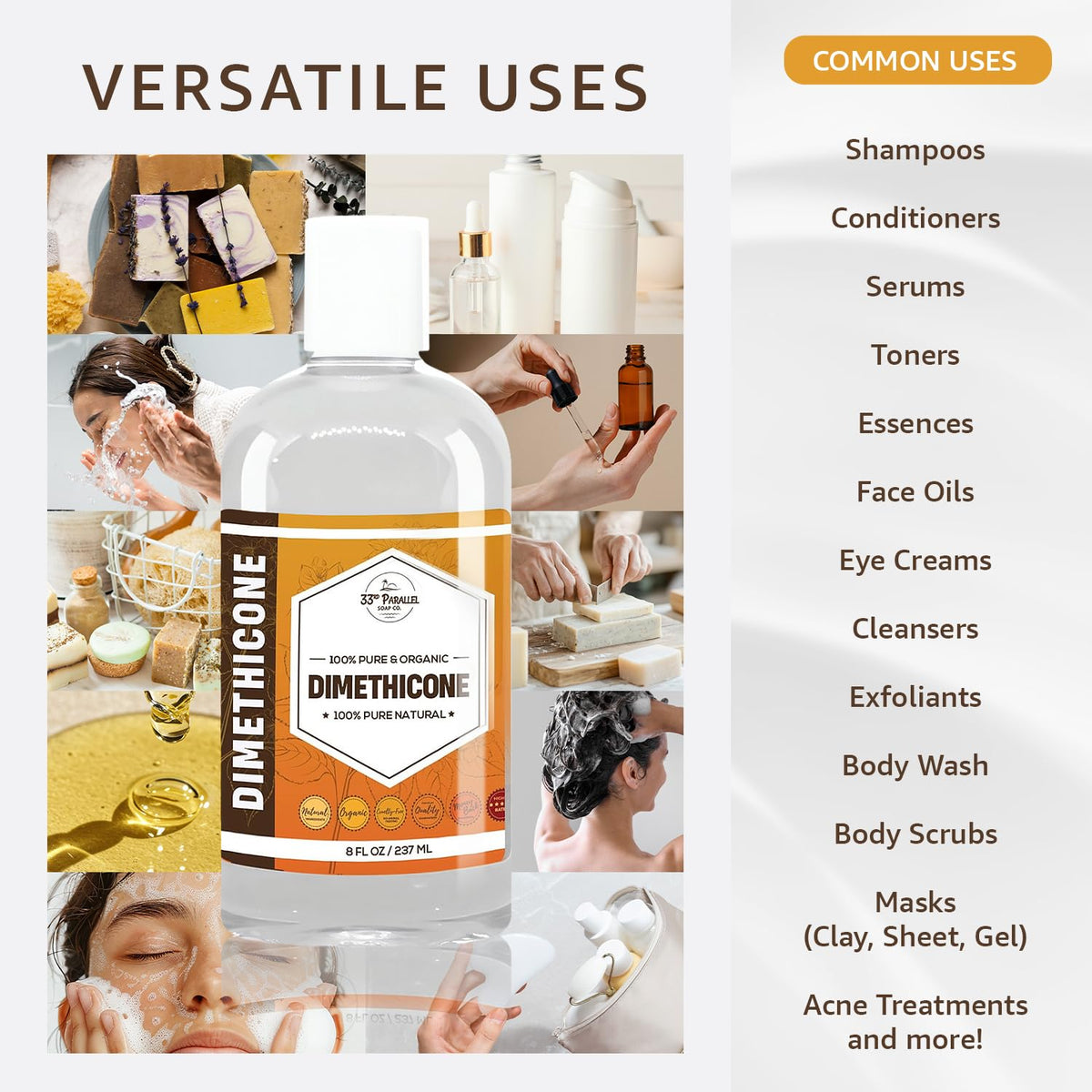 33rd Parallel Dimethicone 350 CST texture presents slip for lightweight moisturizers and primers.