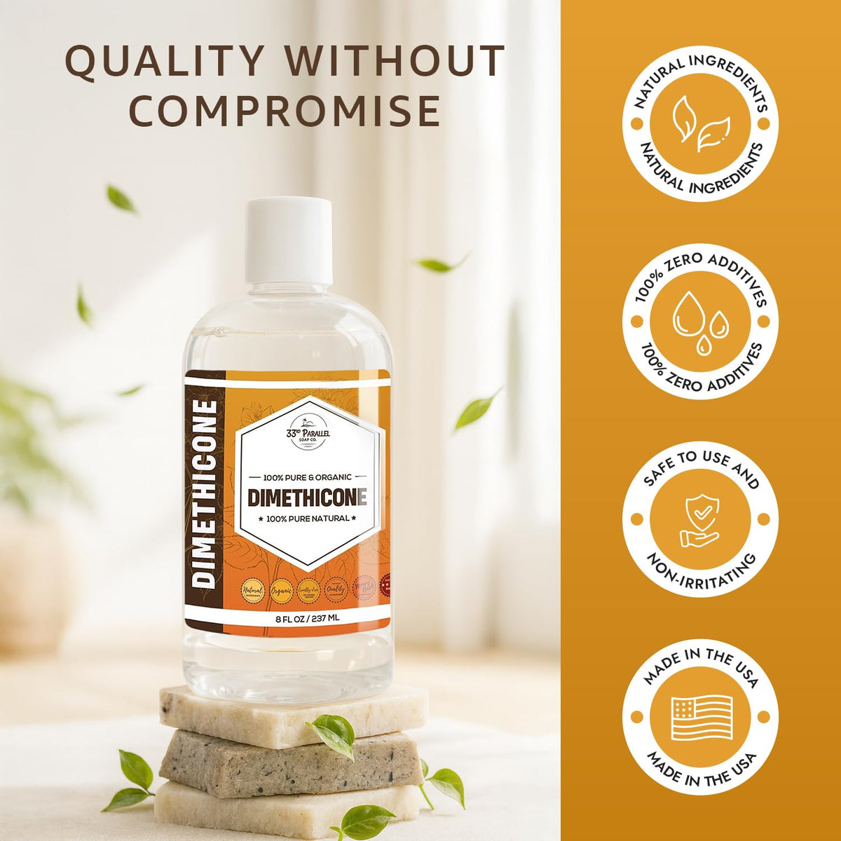 33rd Parallel Dimethicone packaging with resealable jar for long-term freshness.