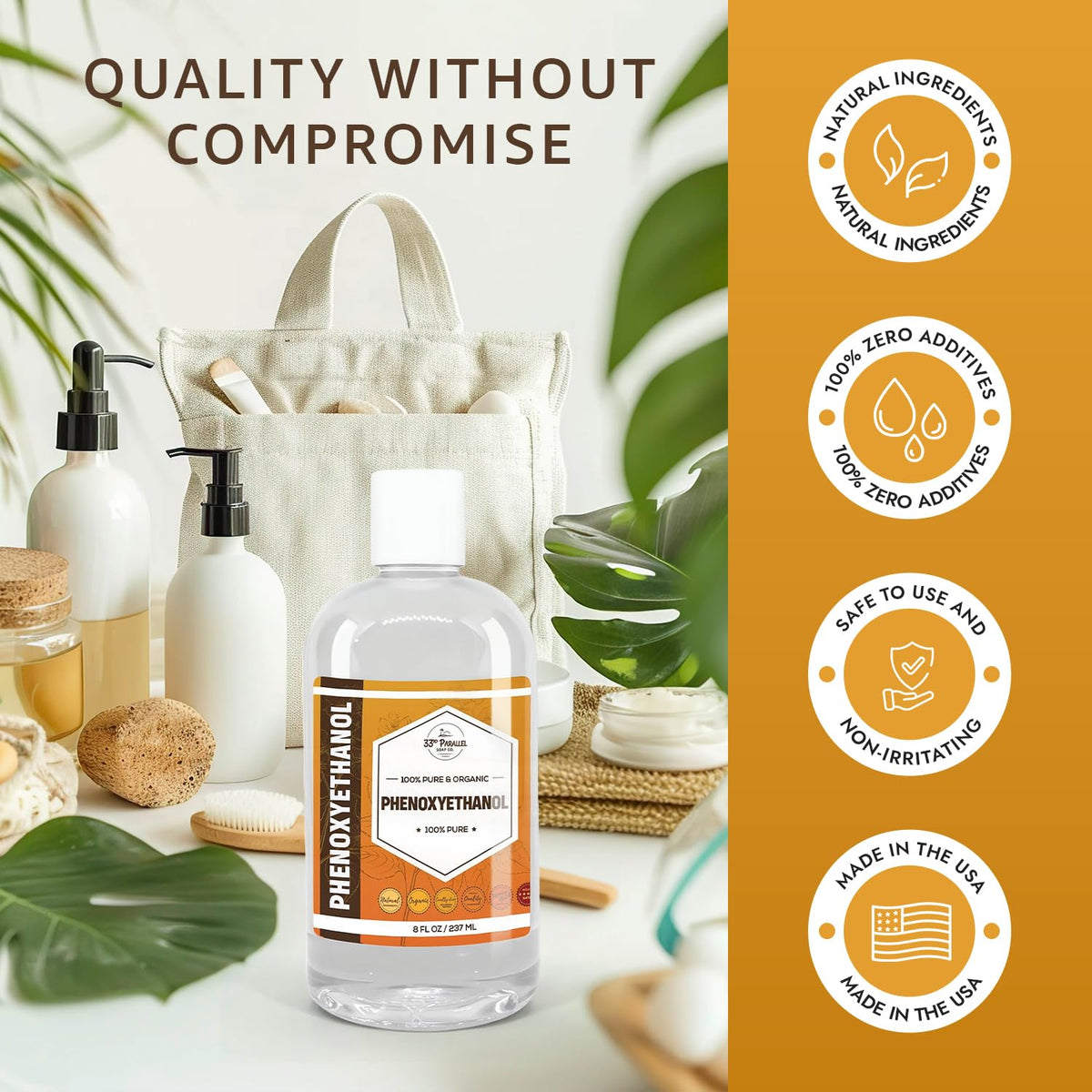 Compatibility chart showing formulation options alongside phenoxyethanol from 33RD PARALLEL SOAP CO.