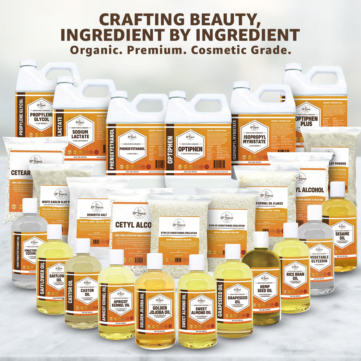 Quality assurance seal indicating premium cosmetic-grade phenoxyethanol from 33RD PARALLEL SOAP CO.