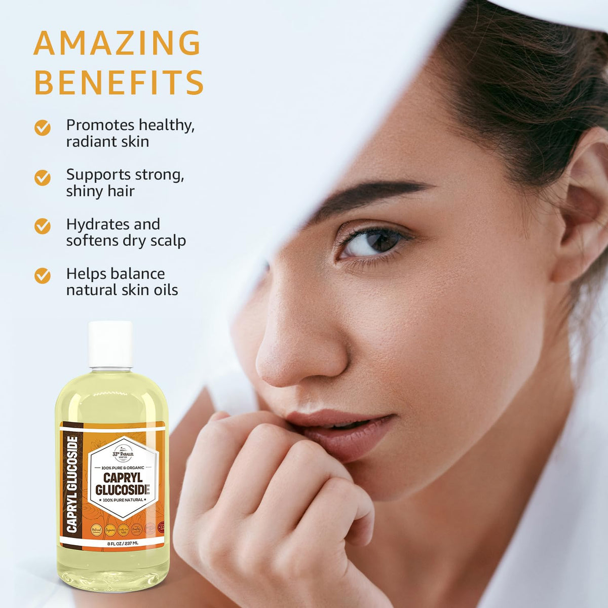 33RD PARALLEL SOAP CO Capryl Glucoside bottle on vanity for DIY skincare