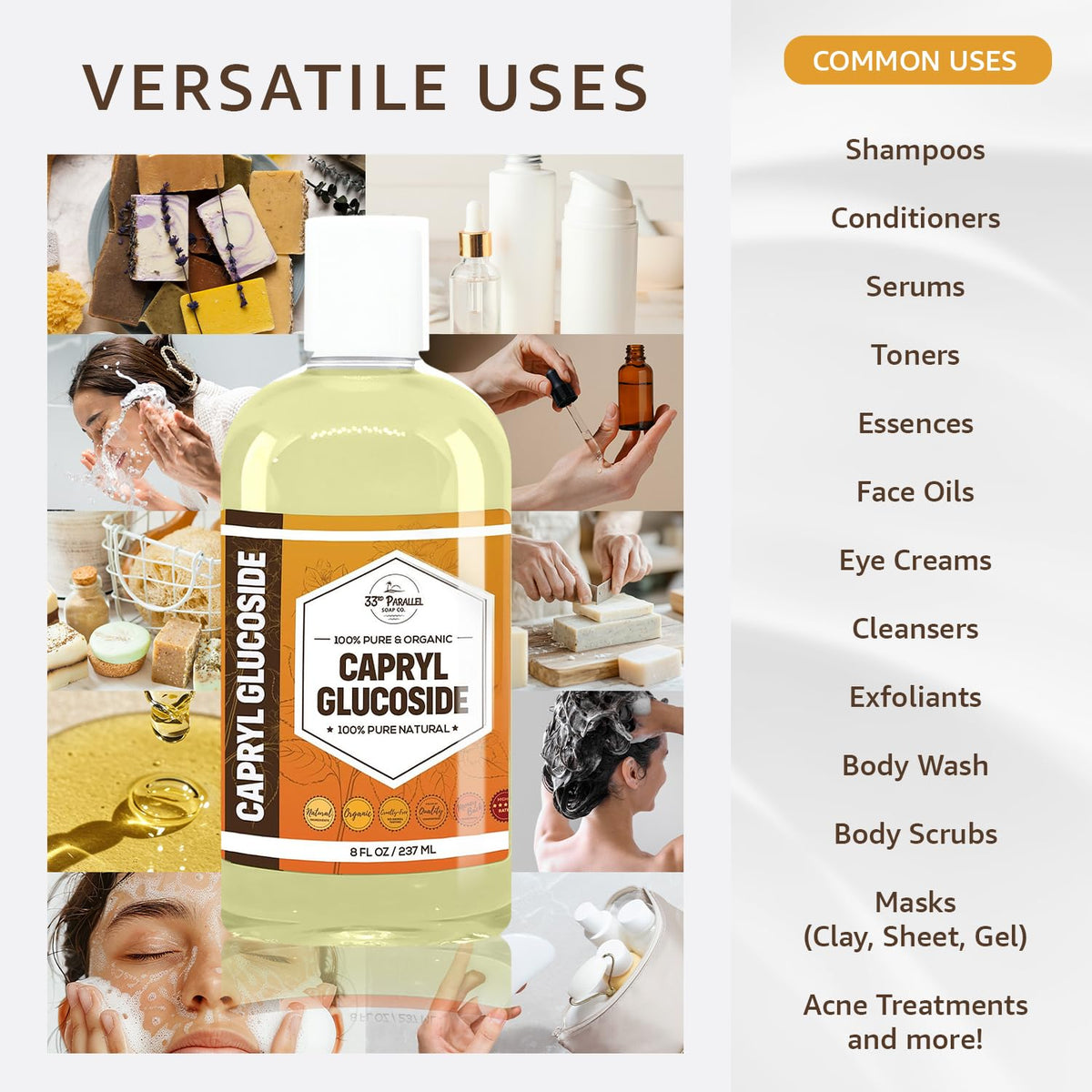 33RD PARALLEL SOAP CO Capryl Glucoside label close-up highlighting eco-friendly formula