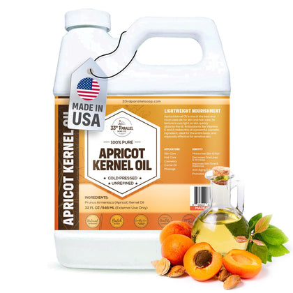 33RD PARALLEL SOAP CO Organic Apricot Kernel Oil bottle for skin care and massage