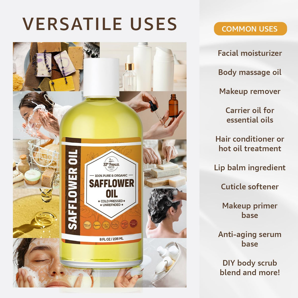 33rd Parallel Soap Co safflower oil glass bottle for pure carrier oil