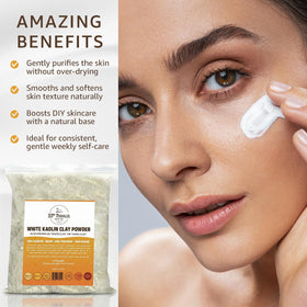 33RD PARALLEL SOAP CO. White Kaolin Clay Powder being applied as a facial mask.