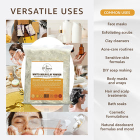 33RD PARALLEL SOAP CO. White Kaolin Clay Powder texture close-up for gentle exfoliation.