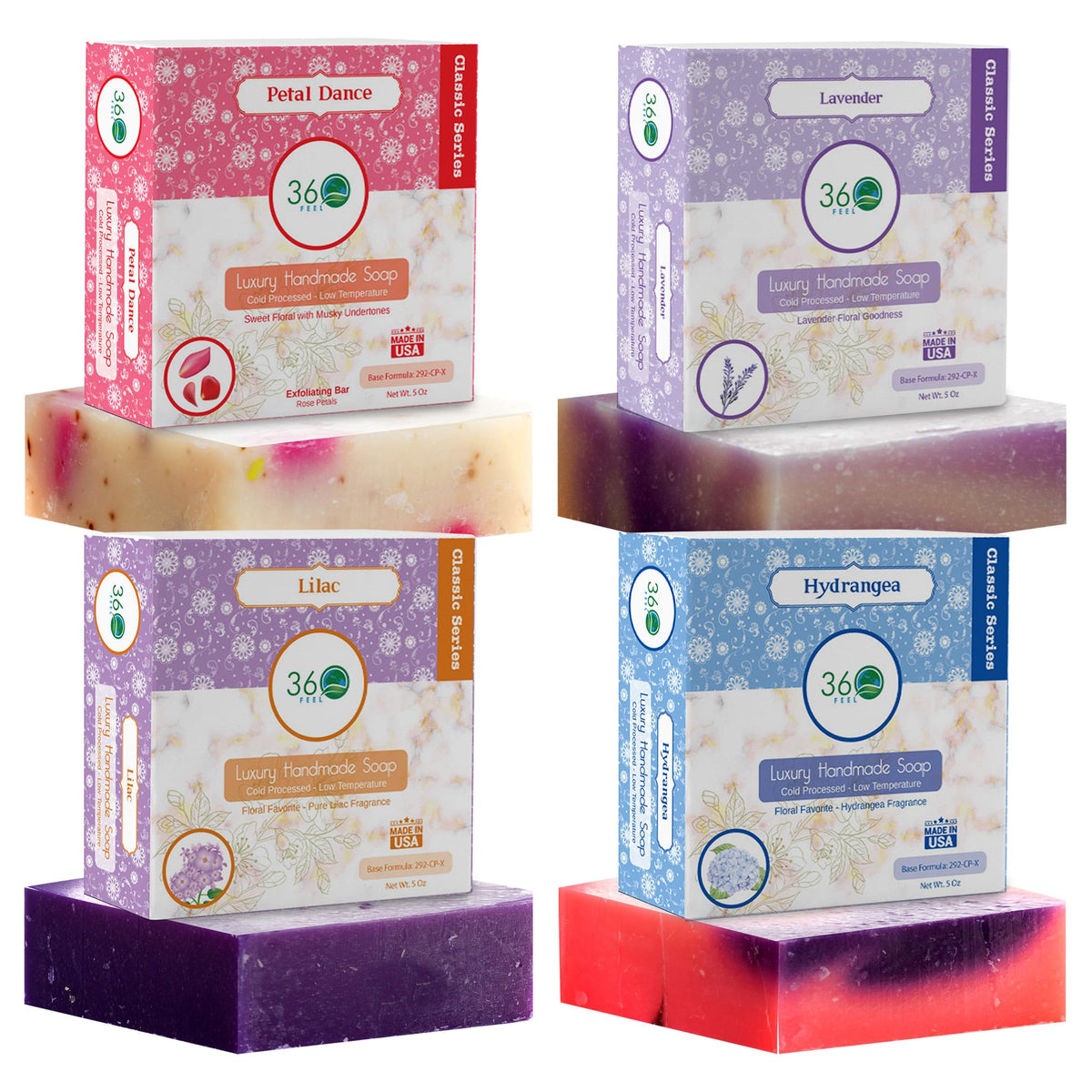 360Feel Floral Bar Soap Set lavender focus offers gentle cleansing and aromatic relaxation.